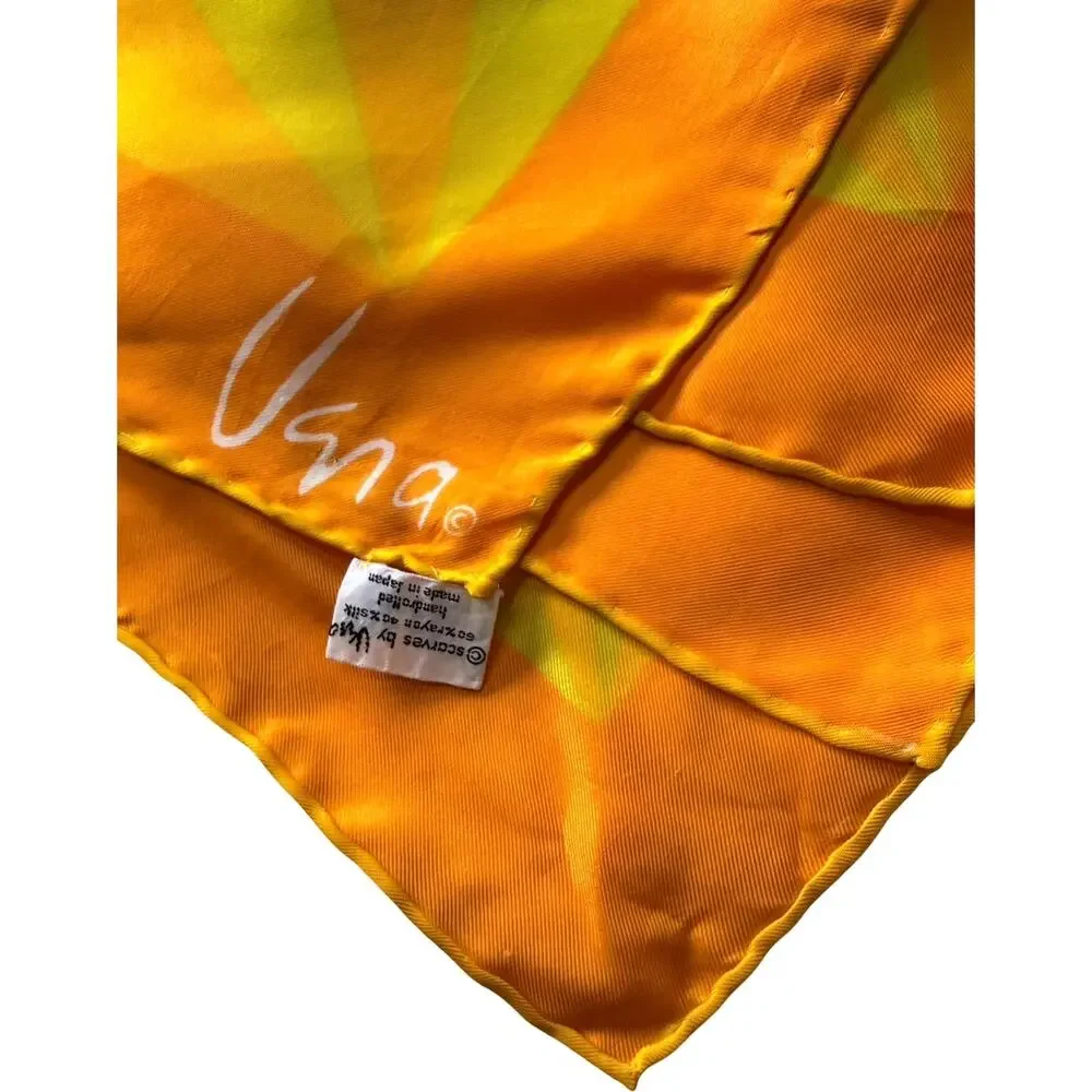 Vintage Vera Neumann Silk Japan Scarf 1970s Op Art Geometric Orange Green 27x27